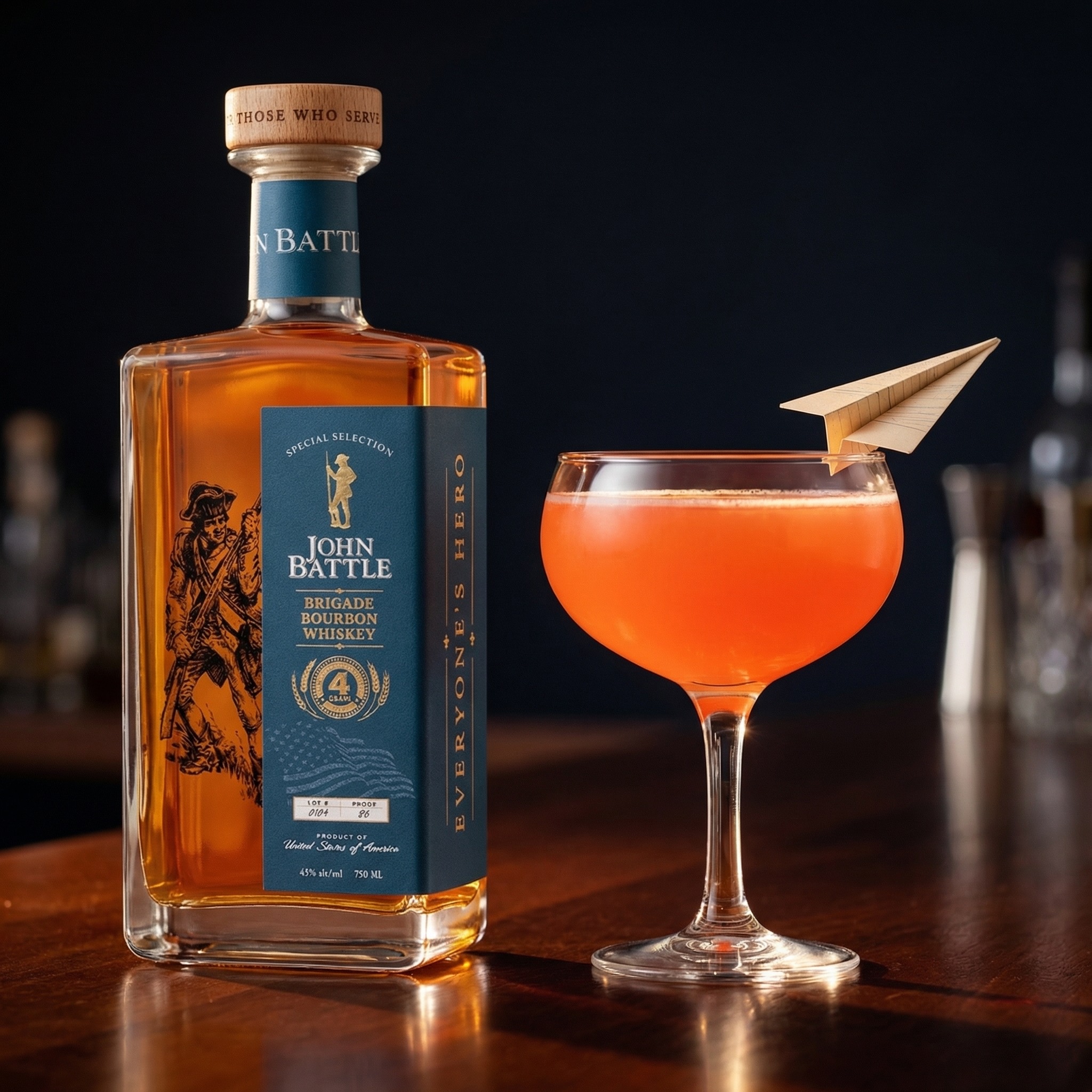 Battle 47 cocktail with bourbon, Aperol, and Amaro Nonino