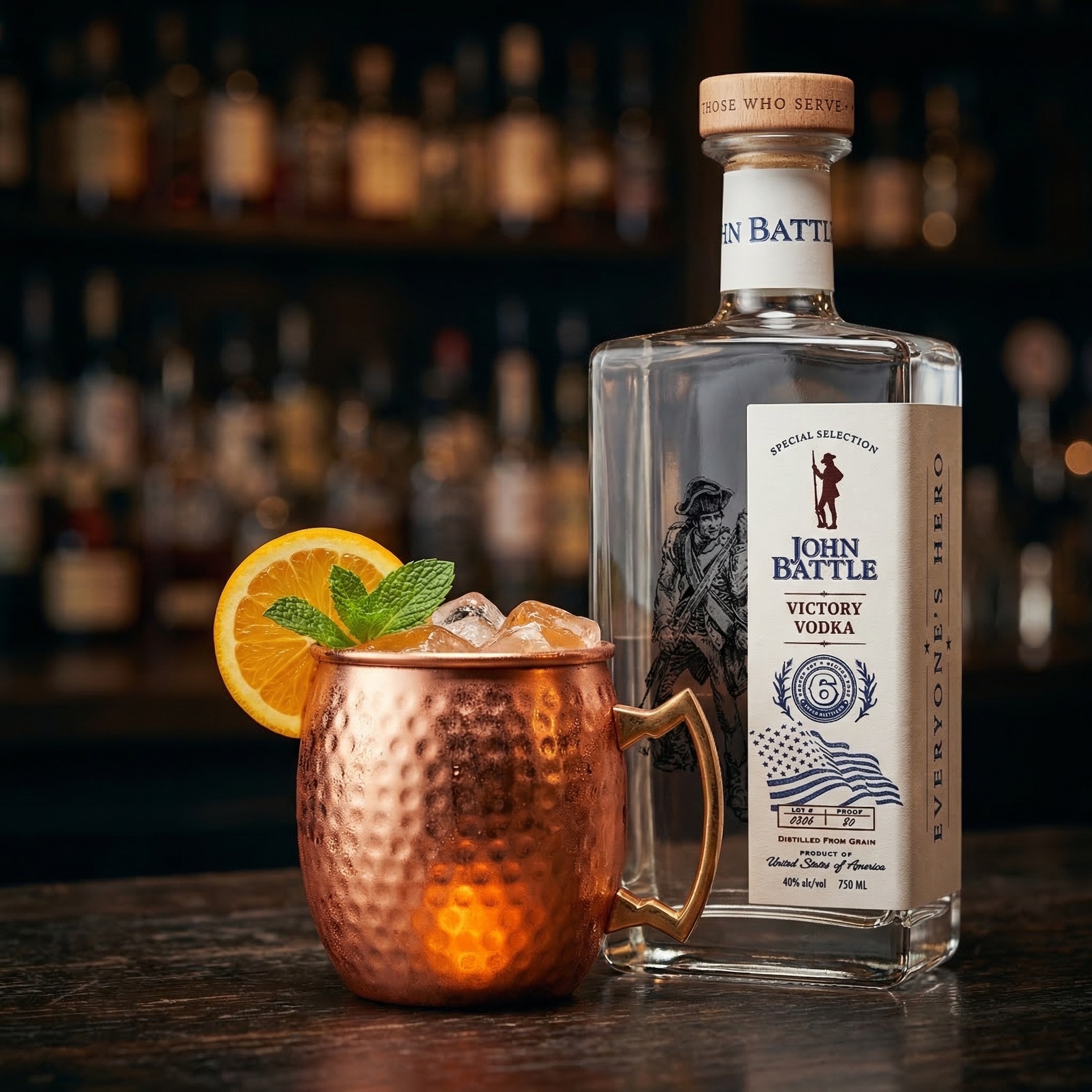 Battle of Peach Orchard cocktail with vodka, peach, and ginger beer