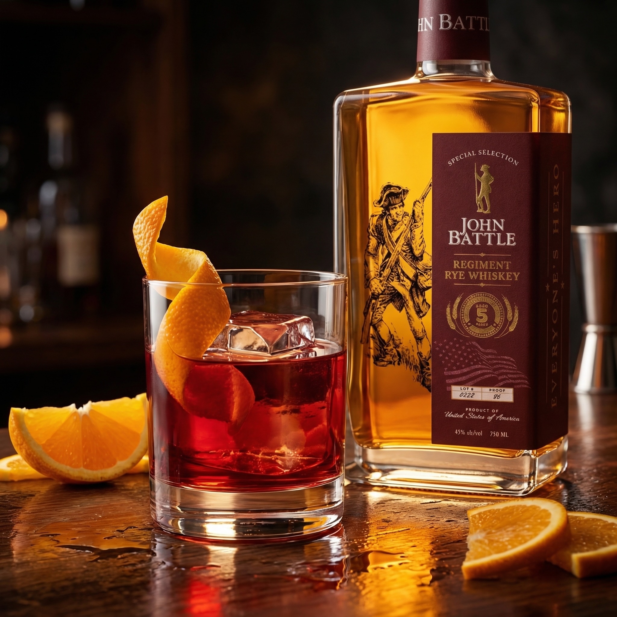 Negroni No. 1776 cocktail with rye, Campari, and sweet vermouth