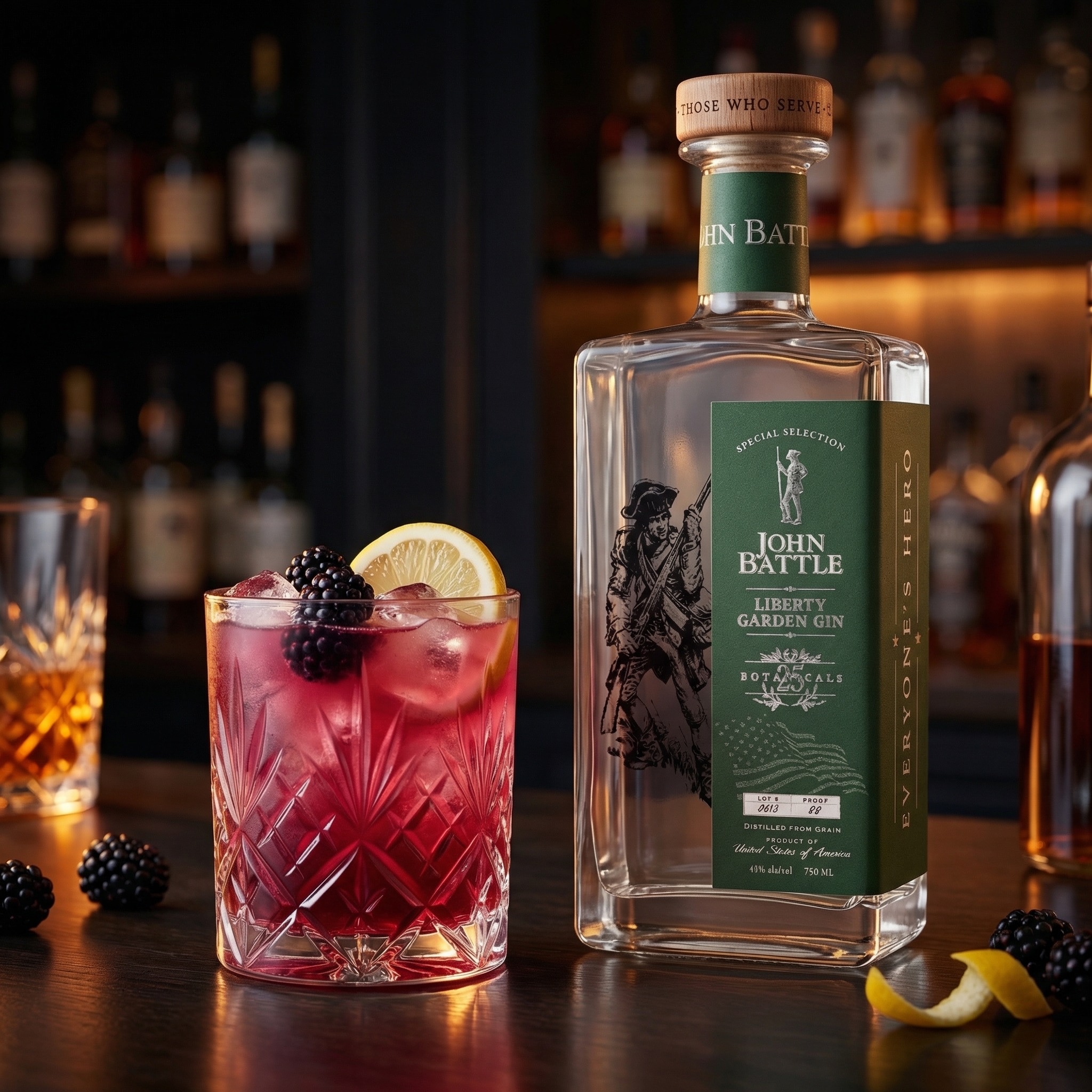 Patriots Cure cocktail with gin and Creme de Mure
